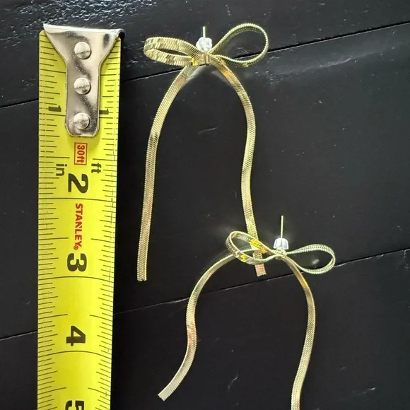 Gold Bow Earrings - Picture 2 of 2